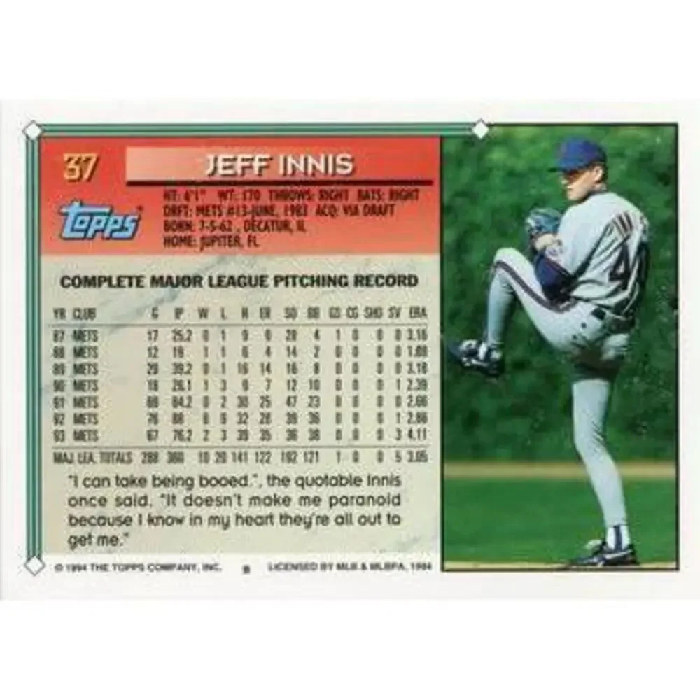 1994 Topps Jeff Innis # 37 New York Mets